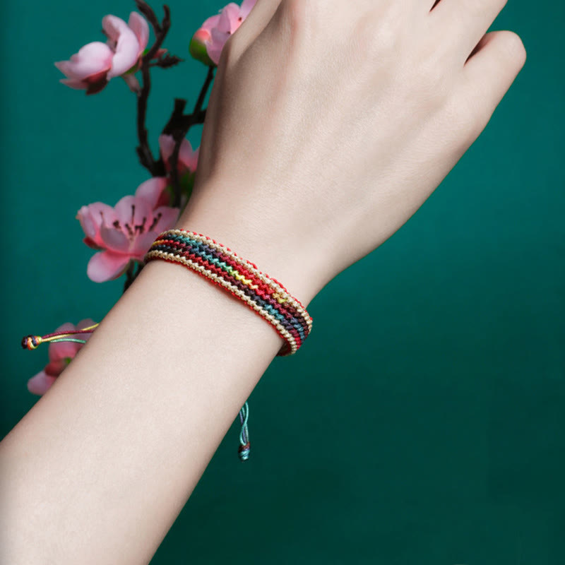 Wear FengShui Tibet Handmade Rainbow Multicolored Protection Braided String Bracelet