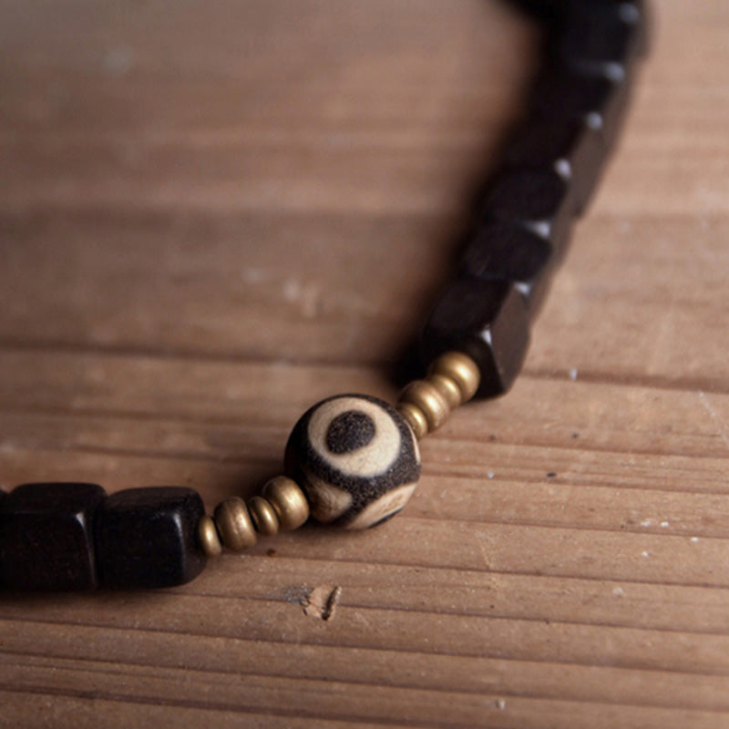 Wear FengShui Ebony Wood Dzi Bead Copper Peace Couple Bracelet