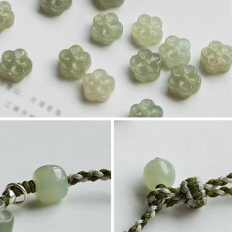 Wear FengShui Handmade Plum Blossom Flower Jade Luck Prosperity Braided Bracelet