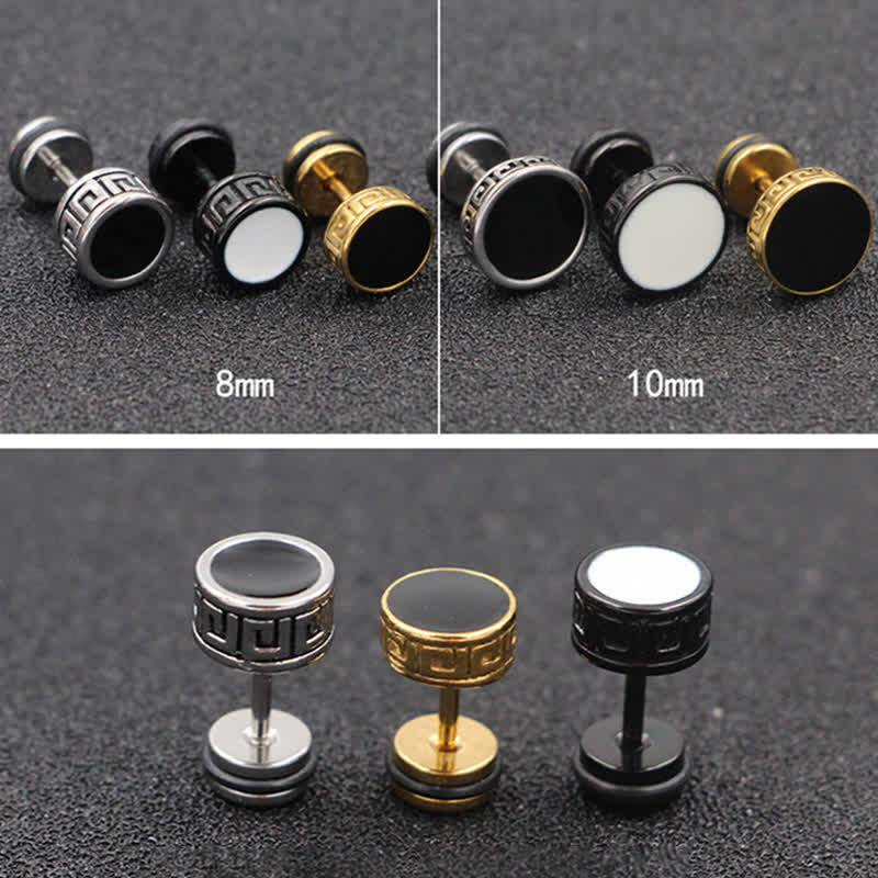 Wear FengShui Cool Men Titanium Steel Balance Round Stud Earrings
