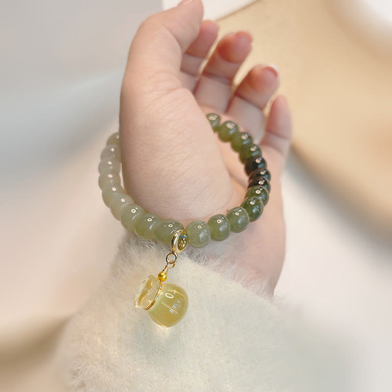 Wear FengShui Natural Hetian Jade Money Bag Charm Bead Prosperity Bracelet
