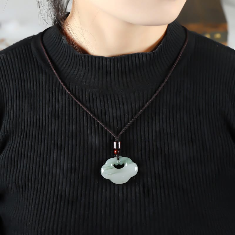 Wear FengShui Tianshan Jade Golden Silk Jade Chinese Lock Charm Abundance Necklace Pendant