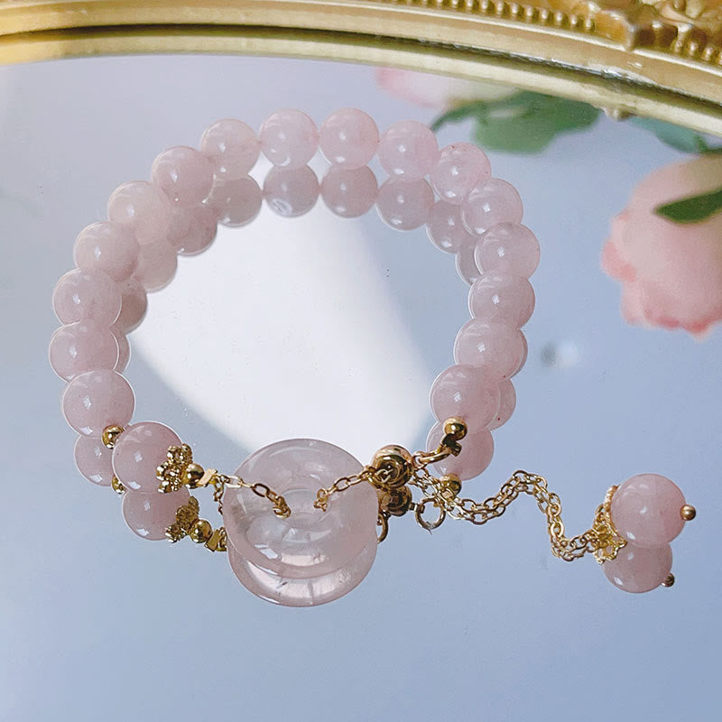 Wear FengShui Natural Pink Crystal Peace Buckle Love Charm Bracelet