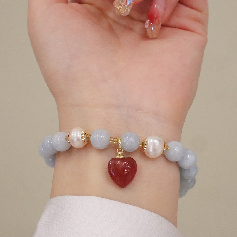 Wear FengShui Natural Aquamarine Chalcedony Serenity Rabbit Gourd Cat Charm Bracelet