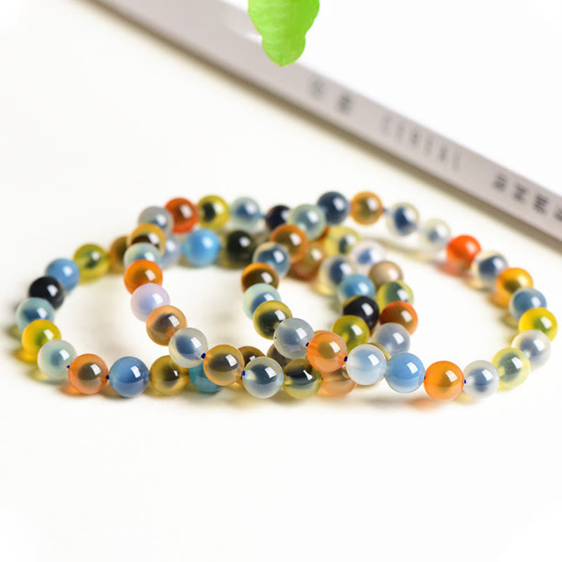 Wear FengShui Natural Colorful Candy Agate Harmony Strength Bead Bracelet