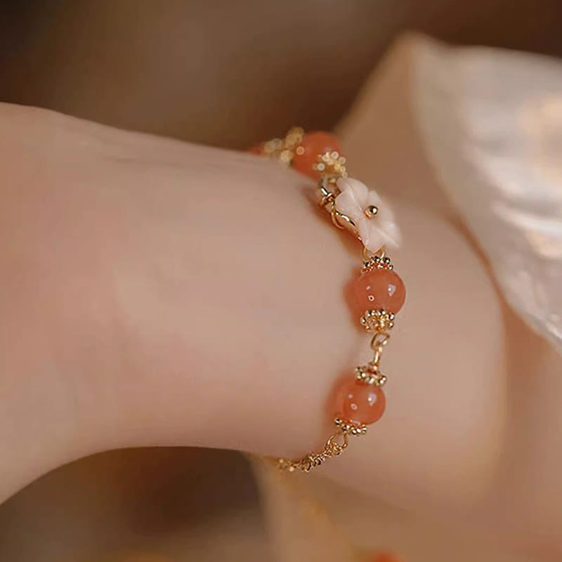 Wear FengShui Red Agate Tridacna Stone Flower Confidence Bracelet