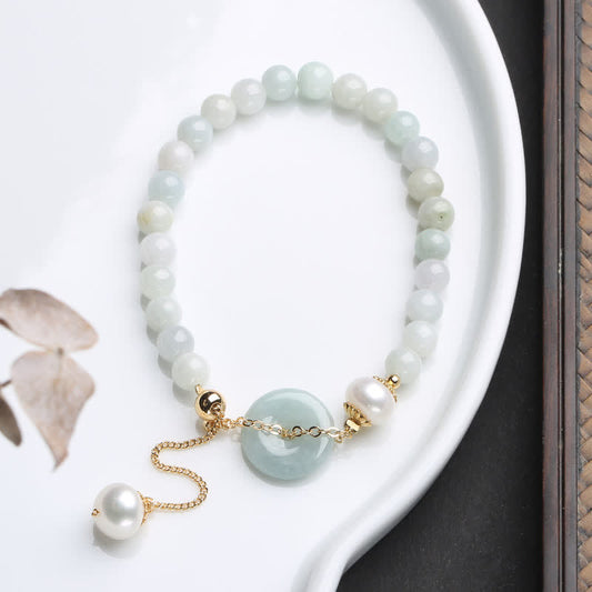 Wear FengShui Natural Jade Pearl Peace Buckle Prosperity Luck Bracelet