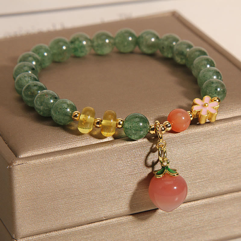 Wear FengShui Natural Green Strawberry Quartz Love Peach Charm Bracelet