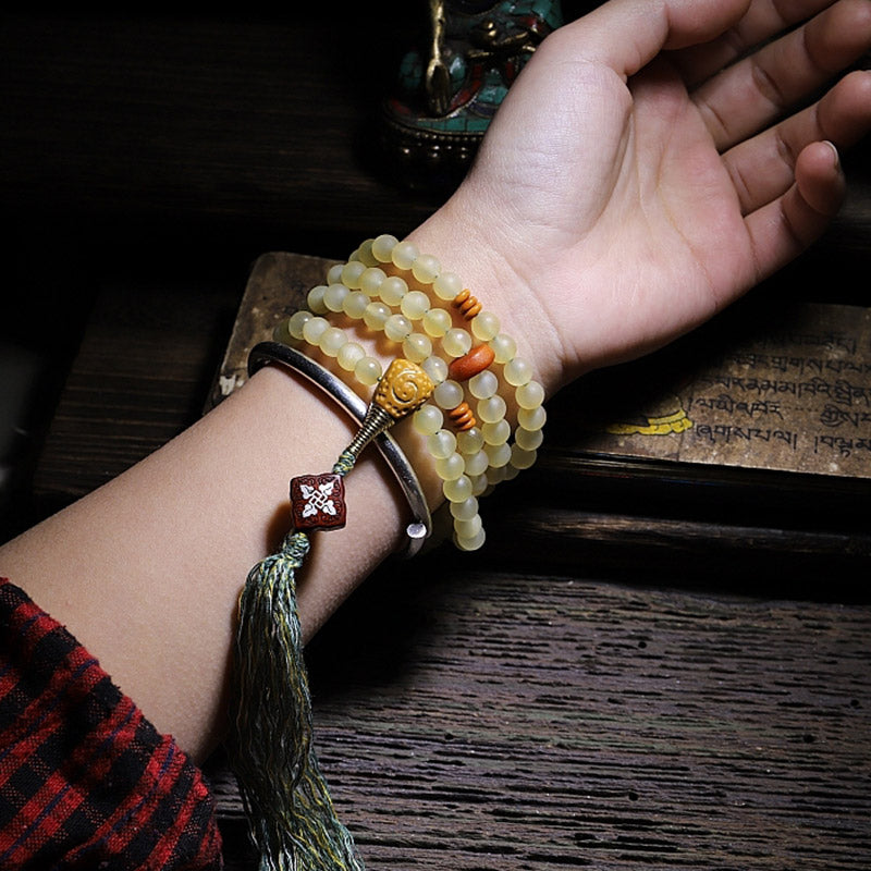 Wear FengShui 108 Mala Beads Tibet Sheep Horn Amber Luck Bracelet