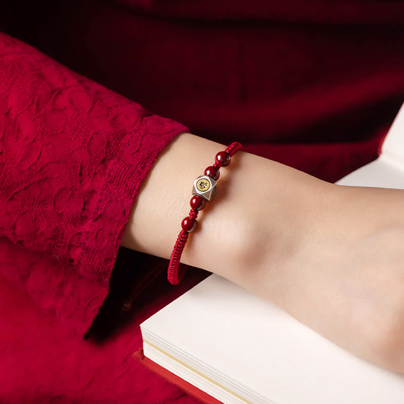 Wear FengShui 925 Sterling Silver Chinese Zodiac Natal Buddha Cinnabar Calm Bracelet