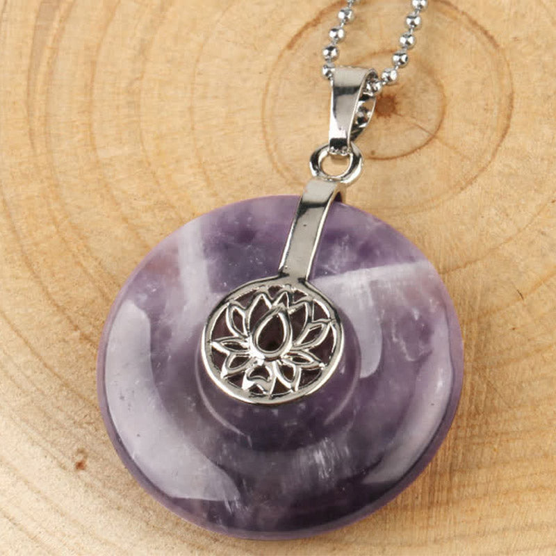 Wear FengShui Various Crystal Amethyst Pink Crystal Lotus Healing Necklace Pendant