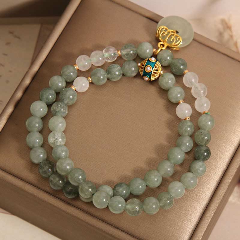 Wear FengShui Green Aventurine Peace Buckle Charm Luck Double Wrap Bracelet