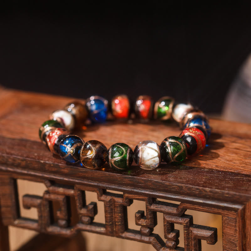 Wear FengShui Five Elements Gold Swallowing Beast Family Charm Liuli Glass Bead Luck Bracelet