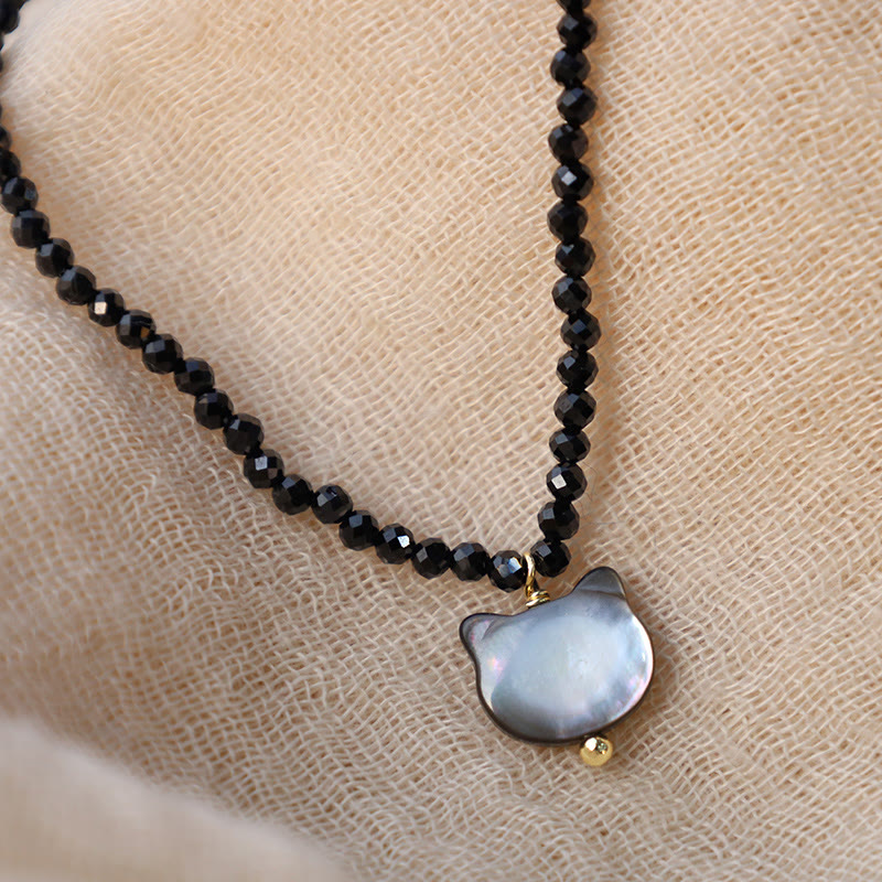 Wear FengShui Black Spinel Cute Cat Motivate Choker Necklace
