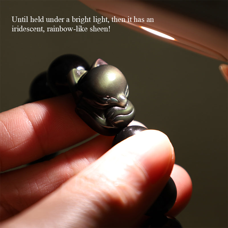 Wear FengShui Rainbow Obsidian Fox Healing Positive Bracelet