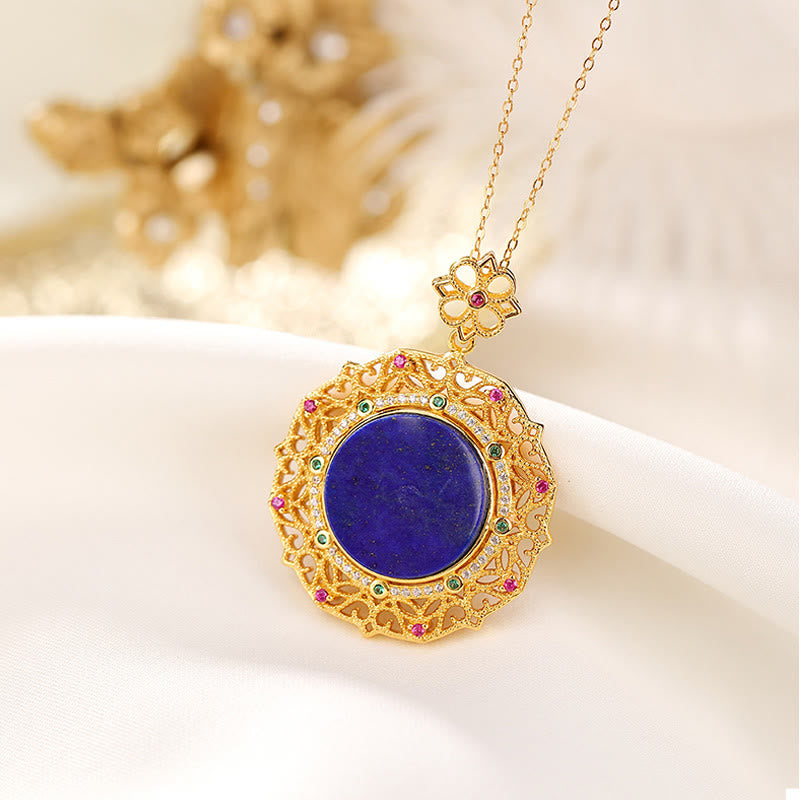 Wear FengShui 925 Sterling Silver Plated Gold Lazurite Positive Necklace Pendant