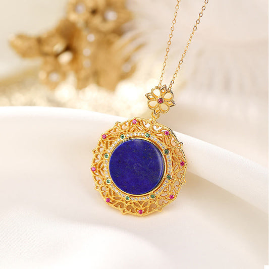 Wear FengShui 925 Sterling Silver Plated Gold Lazurite Positive Necklace Pendant
