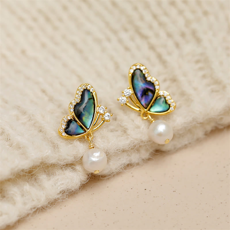 Wear FengShui 18K Gold Plated Copper Pearl Butterfly Love Stud Earrings