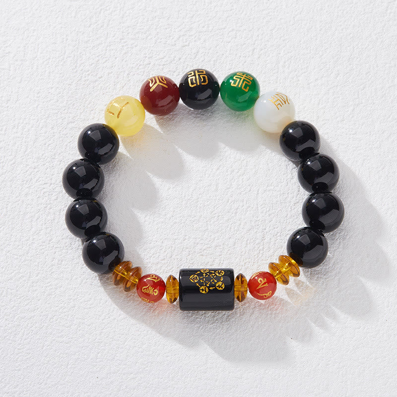 Wear FengShui Five Elements Black Onyx Red Agate Wisdom Wealth Bracelet