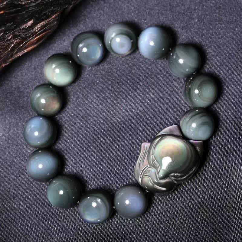 Wear FengShui Rainbow Obsidian Fox Healing Positive Bracelet