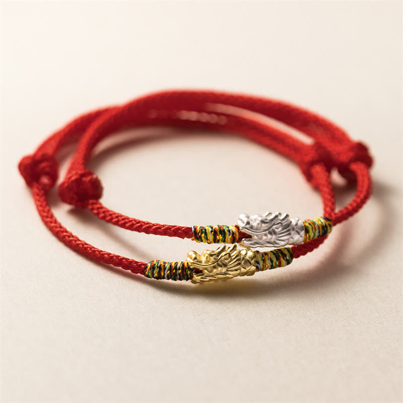Wear FengShui 925 Sterling Silver Year of the Dragon Luck Strength Red Rope Bracelet