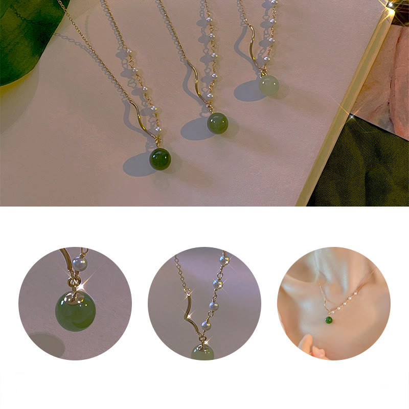 Wear FengShuiNatural Hetian Jade Pearl Luck Bead Necklace Pendant