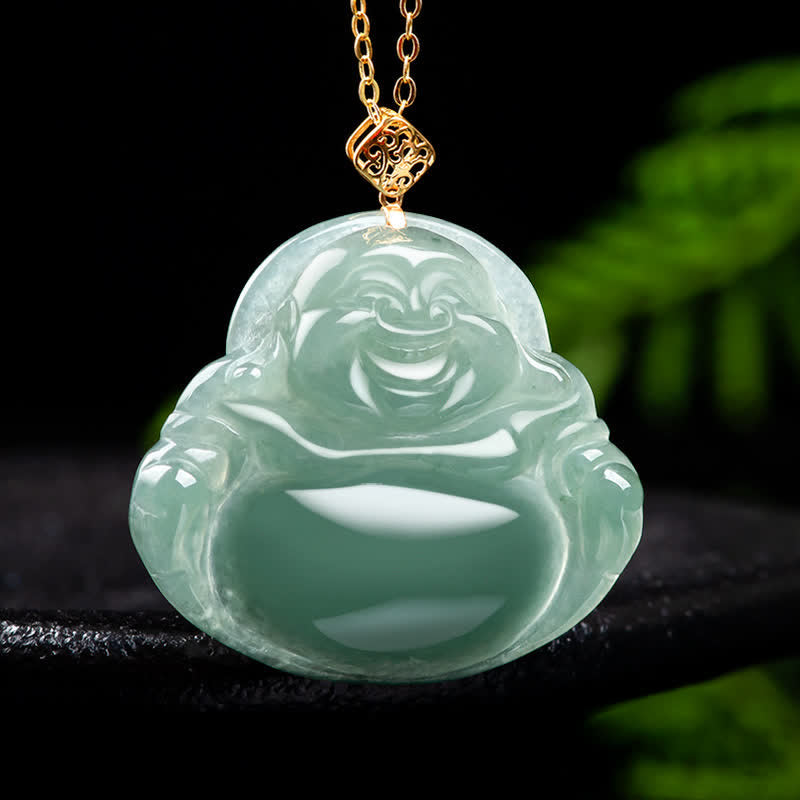 Wear FengShui Laughing Buddha Natural Jade Prosperity Abundance Necklace Pendant