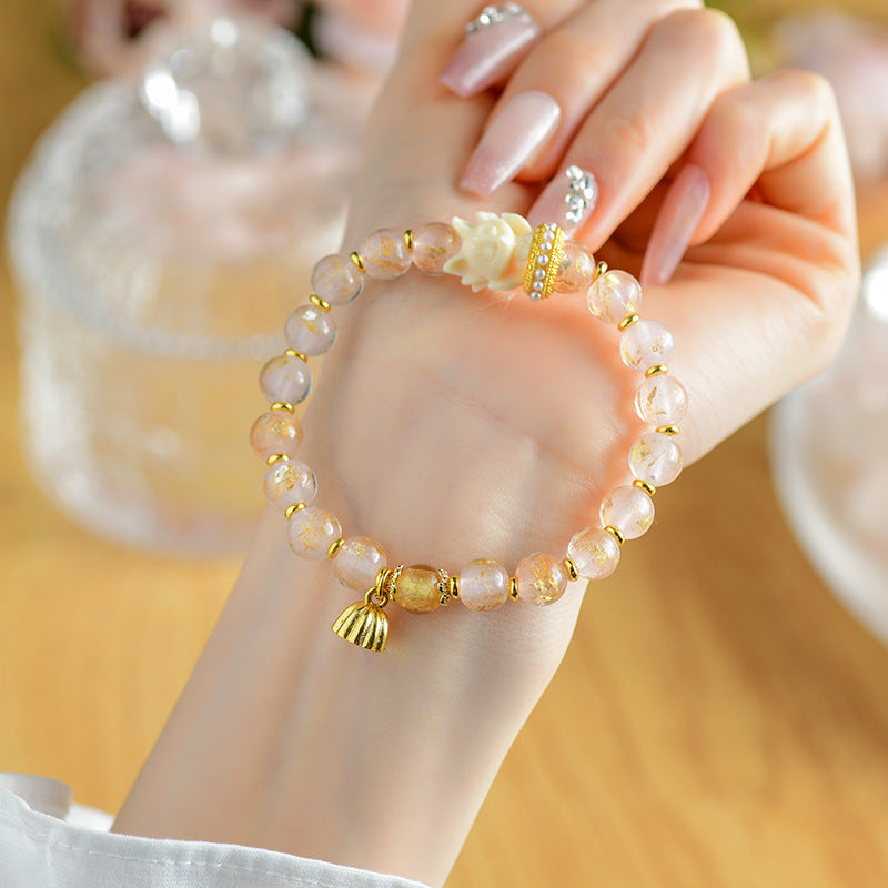 Wear FengShui Tibetan Incense Ash Liuli Glass Bead Lucky Nine Tailed Fox Lotus Charm Bracelet