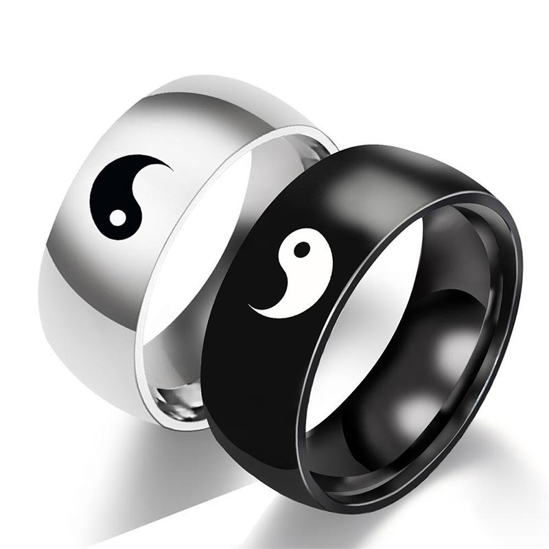 Wear FengShui Yin Yang Balance Titanium Steel Couple Ring