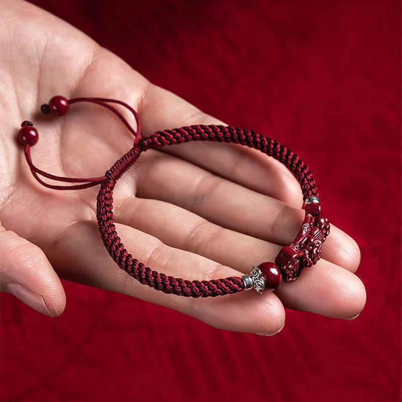 Wear FengShui Handcrafted PiXiu Cinnabar Wealth Luck Braided Bracelet