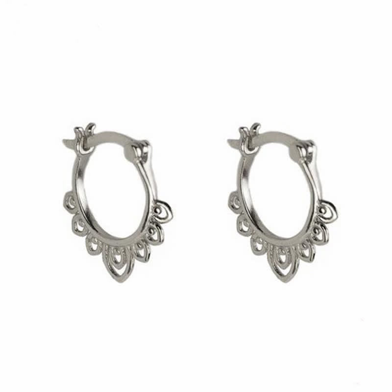 Wear FengShui Round Lotus Flower Pattern Luck Hoop Earrings
