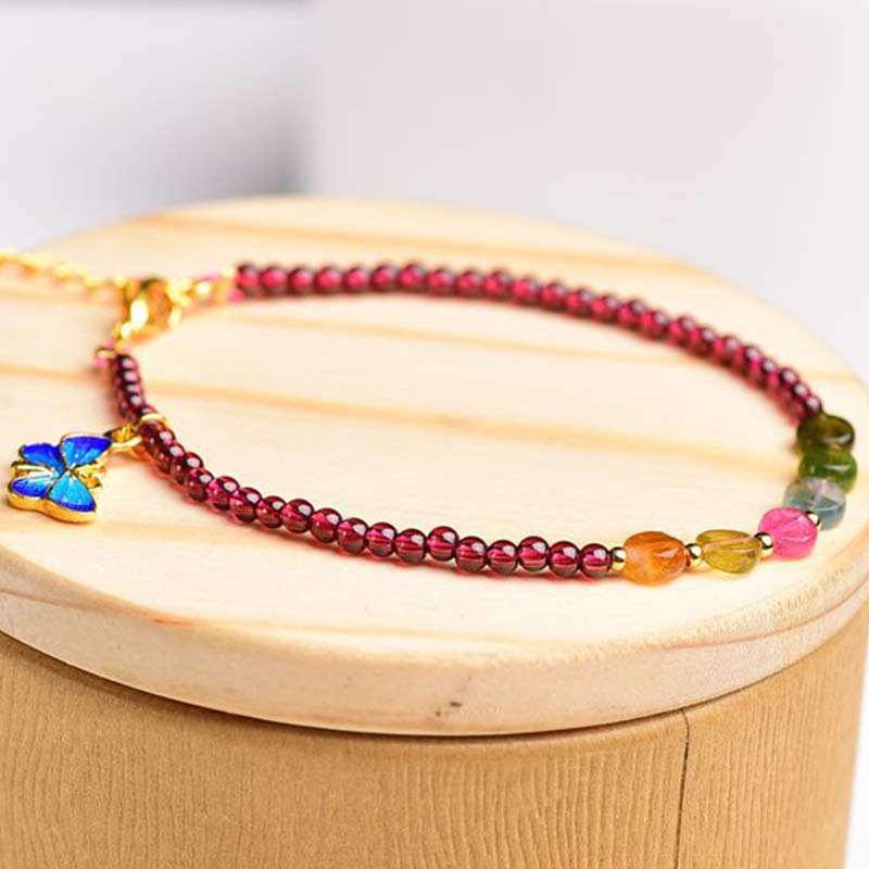Wear FengShui Garnet Tourmaline Butterfly Protection Bracelet Anklet