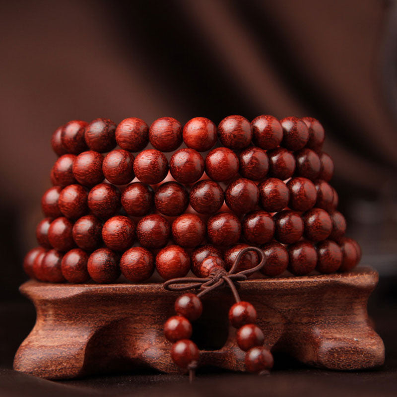 Wear FengShui Tibetan Small Leaf Red Sandalwood 108 Beads Mala Meditation Bracelet