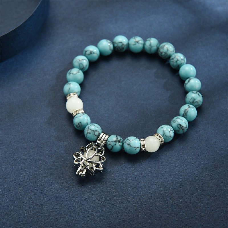 Wear FengShui Tibetan Turquoise Glowstone Luminous Bead Lotus Protection Bracelet