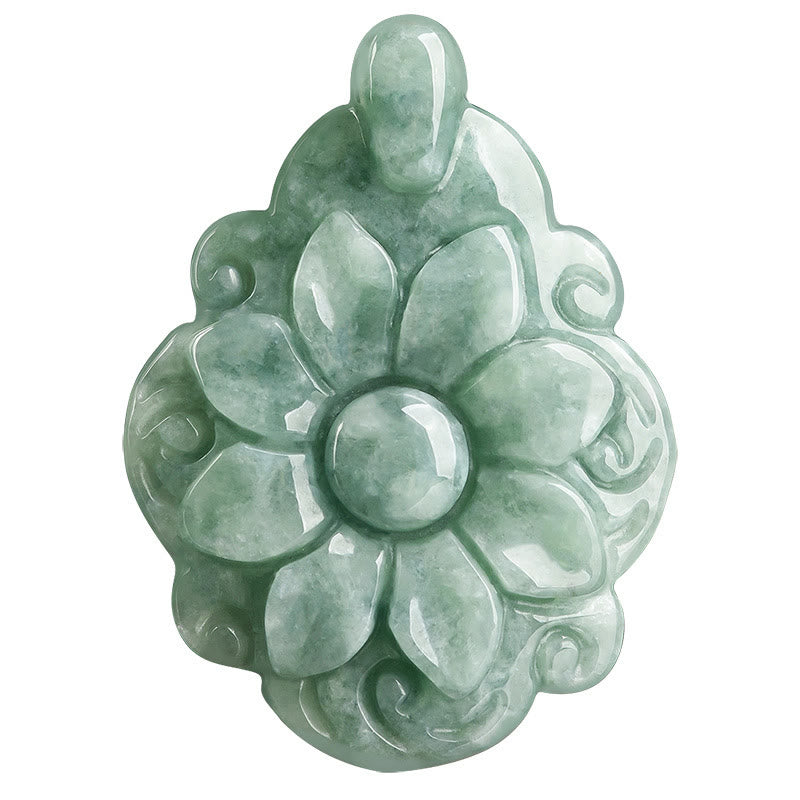 Wear FengShui Natural Jade Kalanchoe blossfeldiana Flower Pattern Luck Necklace Pendant