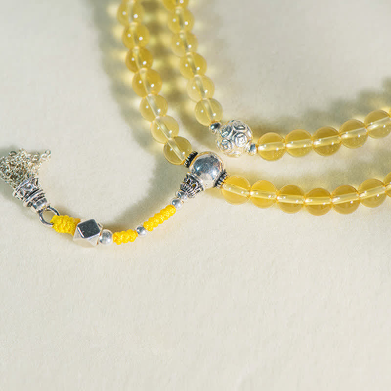 Wear FengShui 108 Mala Beads 925 Sterling Silver Natural Citrine Red Agate White Jade Prosperity Charm Bracelet