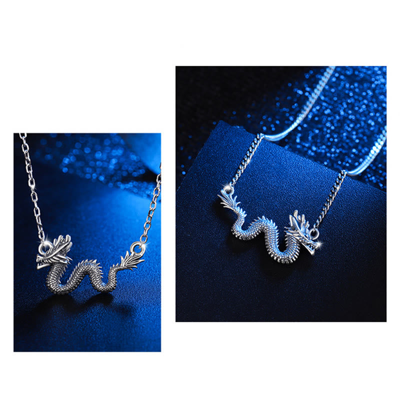 Wear FengShui 925 Sterling Silver Year Of The Dragon Auspicious Dragon Protection Chain Necklace Pendant