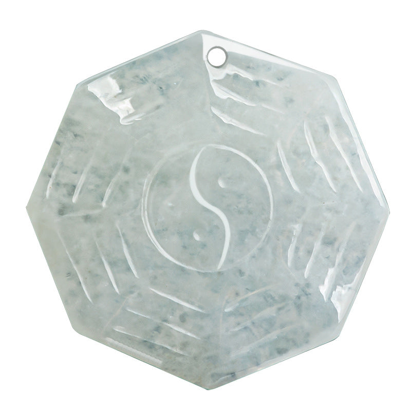 Wear FengShui Natural Jade Bagua Yin Yang Luck Necklace Pendant