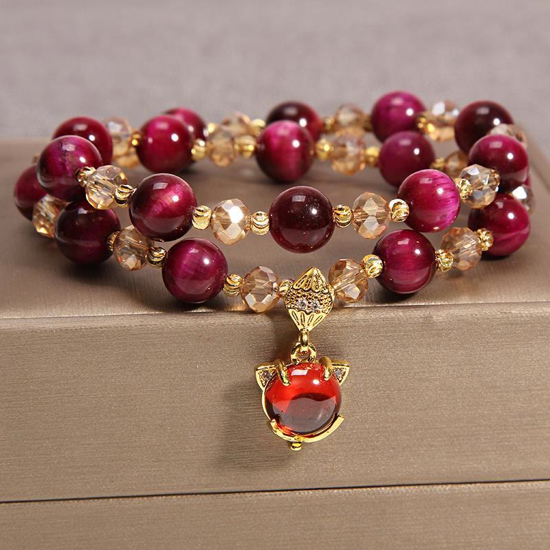 Wear FengShui Tiger Eye Pixiu Fox Money Bag Protection Self Confidence Double Wrap Bracelet