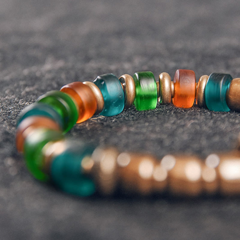 Wear FengShui Tibetan Colorful Glass Beads Copper Wealth Bracelet