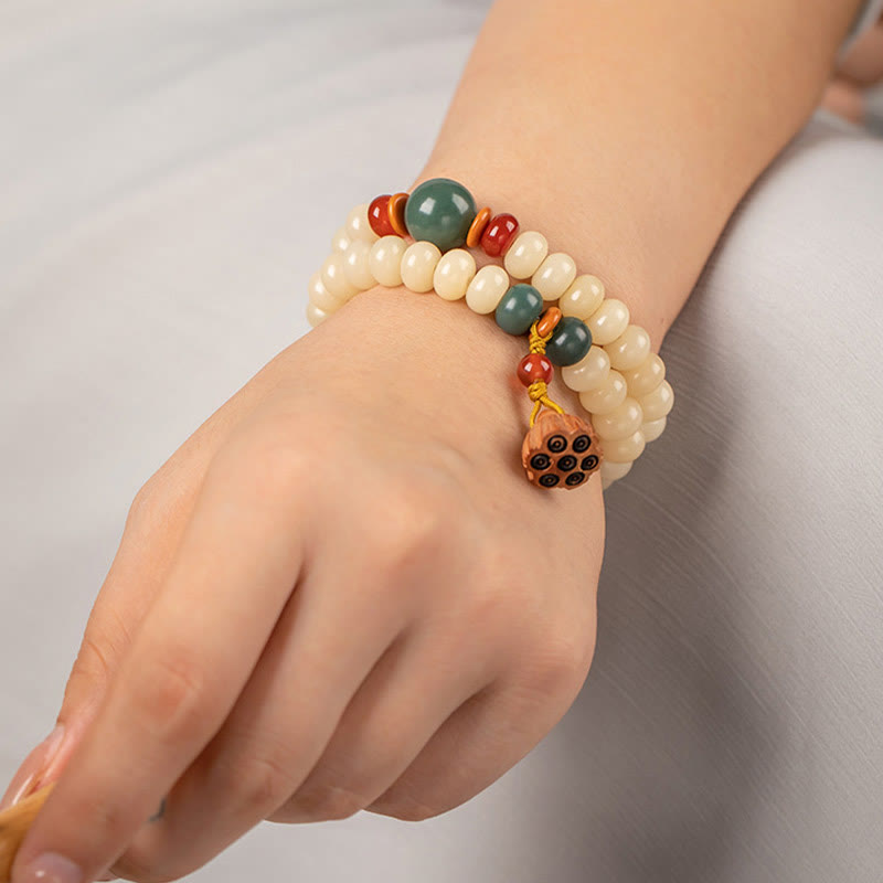 Wear FengShui Bodhi Seed Lotus Pod Charm Peace Double Wrap Bracelet