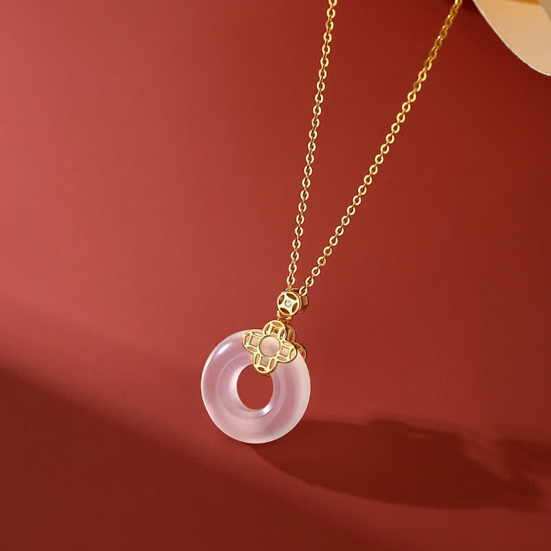 Wear FengShui 925 Sterling Silver Chalcedony Coin Peace Buckle Positive Necklace Pendant