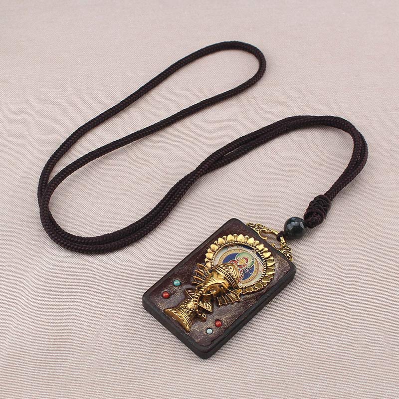 Wear FengShui Ebony Wood Elephant God of Fortune Buddha Blessing Necklace String Pendant