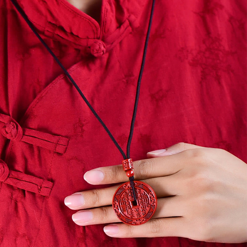 Wear FengShui Natural Cinnabar Mountain Ghosts Spend Money Bagua Blessing Necklace Pendant Key Chain