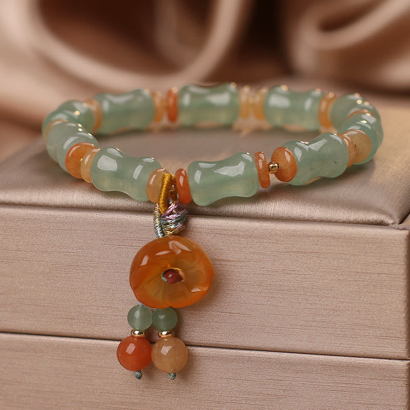 Wear FengShui Natural Jade Bamboo Flower Pattern Luck Bracelet