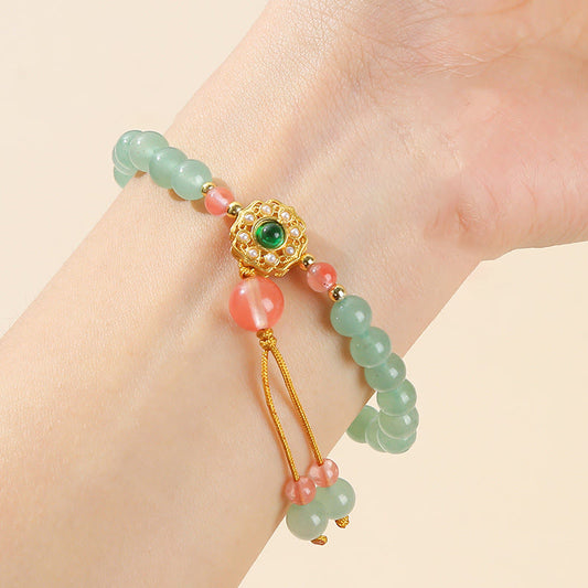 Wear FengShui Green Aventurine Luck Bead Tassel Bracelet