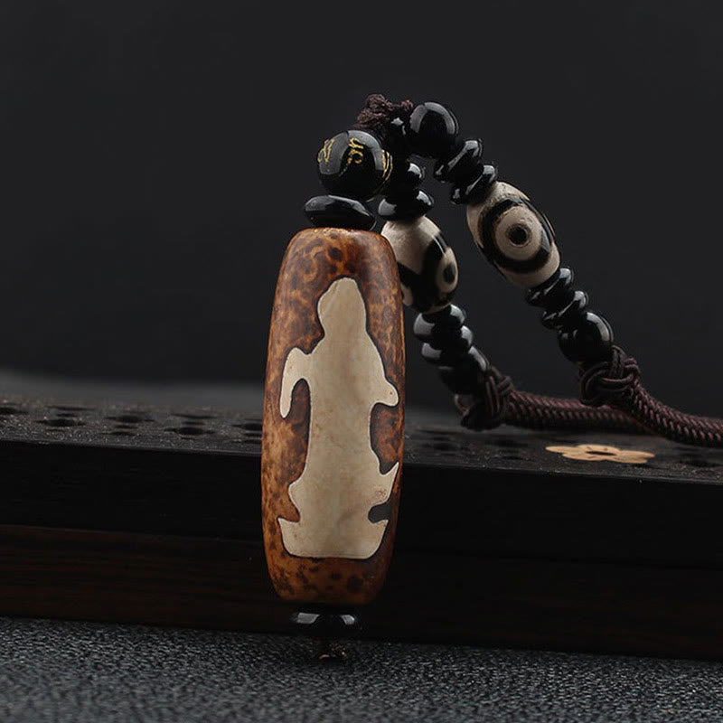 Wear FengShui Tibet Om Mani Padme Hum Dzi Bead Avalokitesvara Pattern Wealth Necklace Pendant
