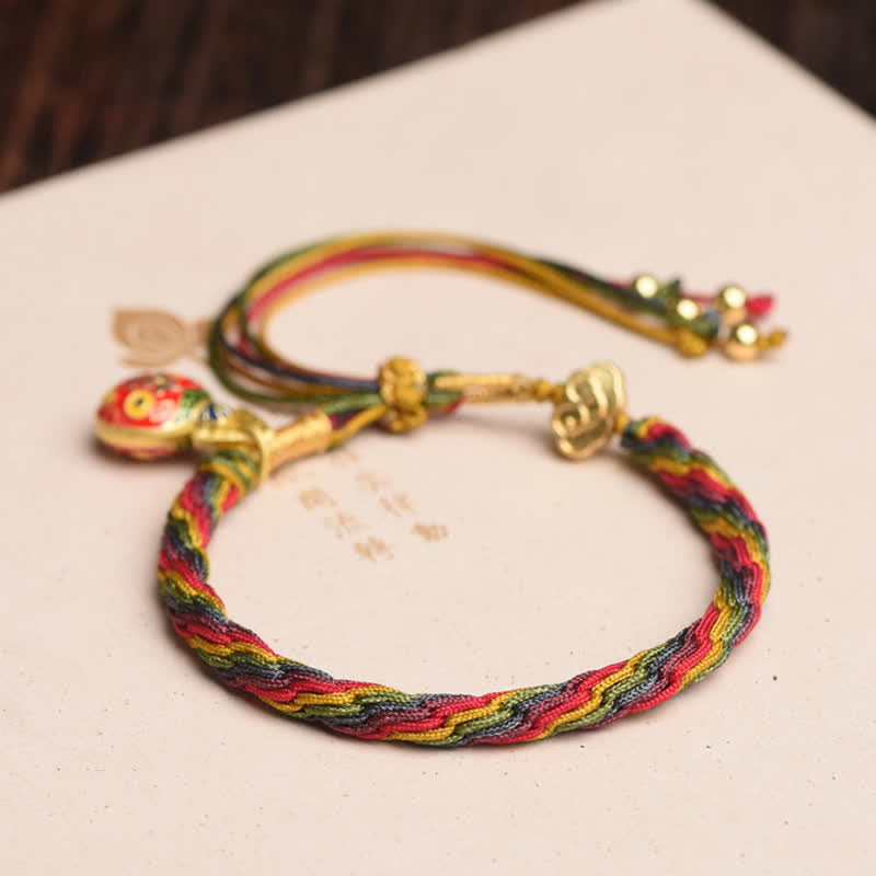 Wear FengShui Gold Swallowing Beast Family Luck Reincarnation Knot Colorful String Bracelet