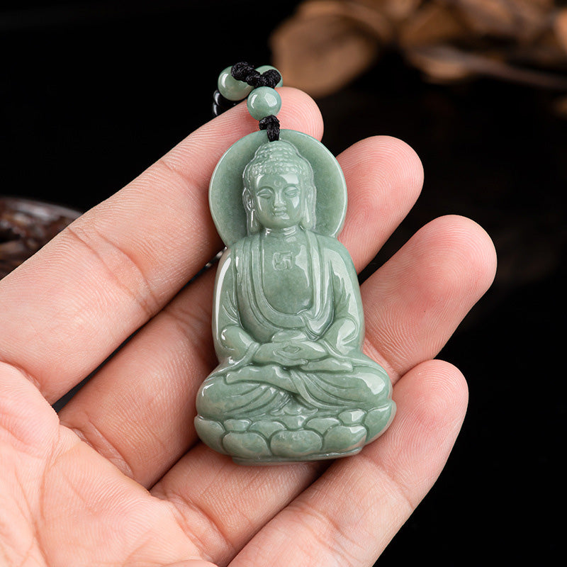 Wear FengShui Amitabha Buddha Jade Amulet Compassion String Necklace