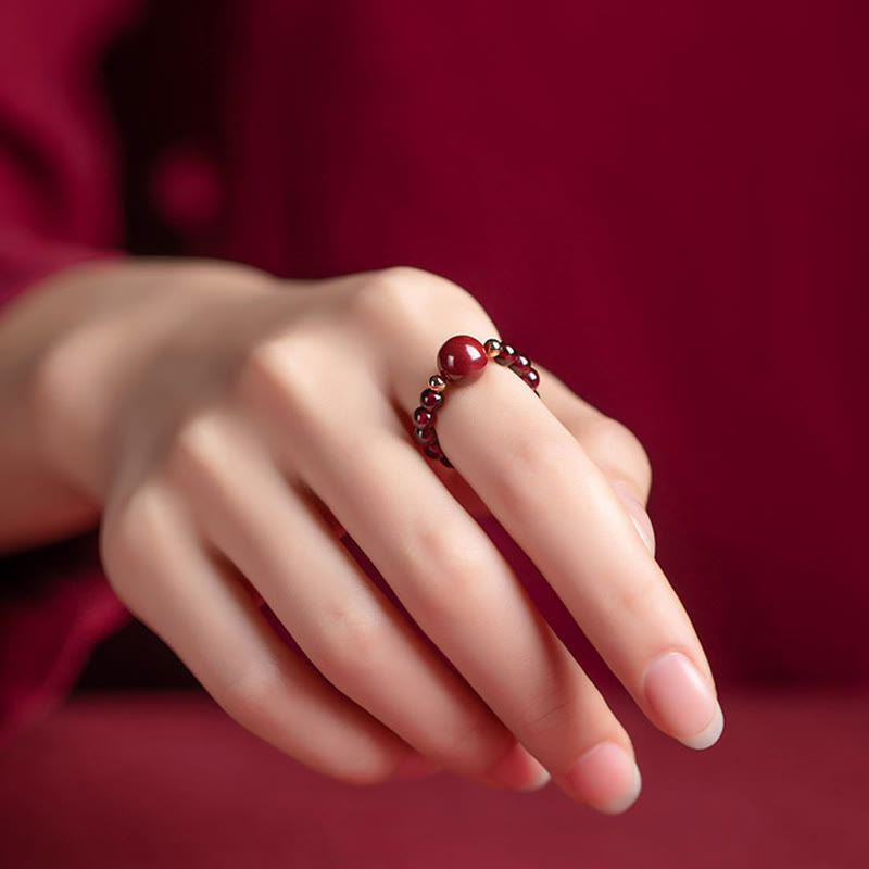 Wear FengShui Garnet Cinnabar Lucky Bead PiXiu Om Mani Padme Hum Rose Protection Ring